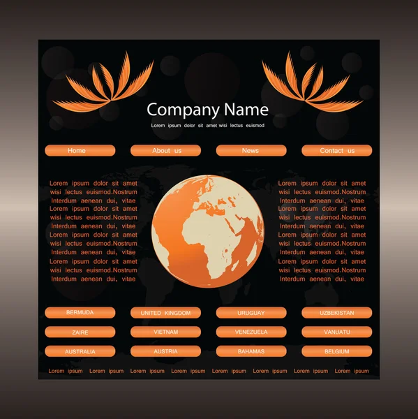 Ιστοσελίδα πρότυπο με την υδρόγειο-πορτοκαλί-μαύρο — Διανυσματικό Αρχείο