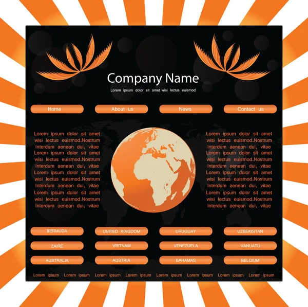 Шаблон веб-сайту з глобусом-оранжево-чорним — стоковий вектор