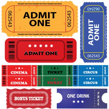 Tickets in different styles clipart