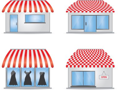 Cute shop icons with red awnings clipart