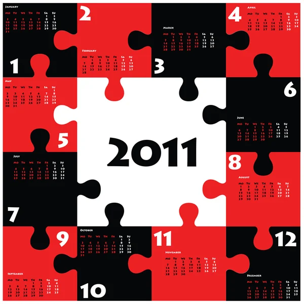 Puzzle calendar for 2011 — Stock Vector
