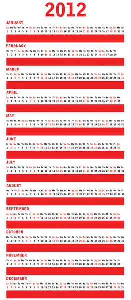 Special red calendar for 2012 — Stock Vector