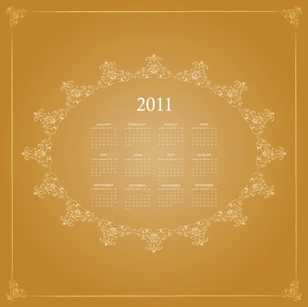 Kalender ontwerp 2011 - gold - vintage — Stockvector