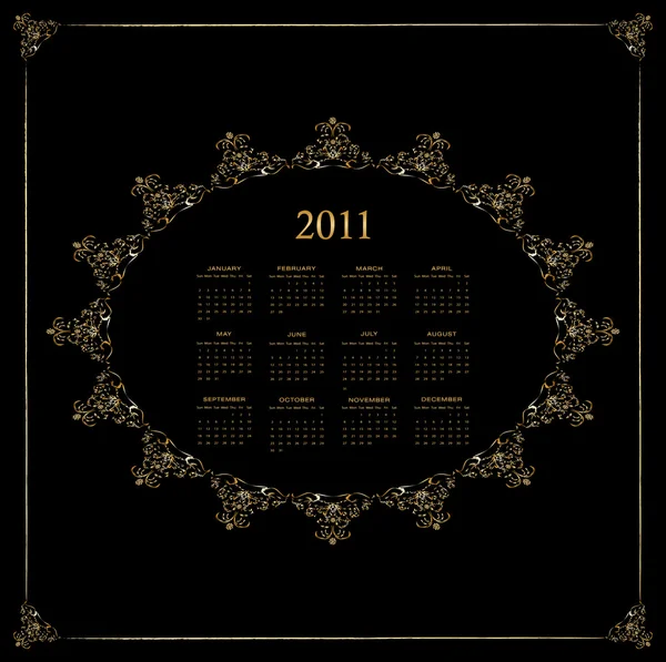 달력 디자인 2011-블랙-빈티지 — 스톡 벡터