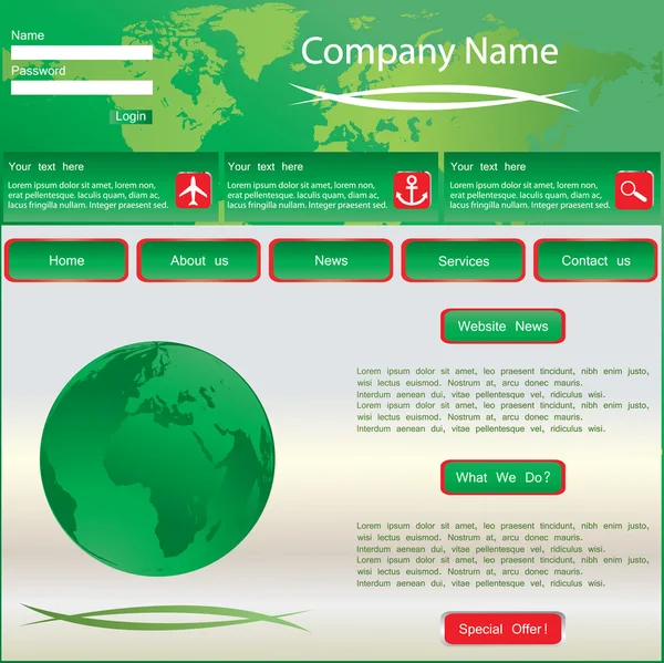 Grüne Vektor-Website-Design-Vorlage — Stockvektor