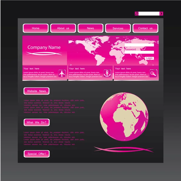 Ροζ ιστοσελίδα πρότυπο σε μορφή επεξεργάσιμο και vector — Διανυσματικό Αρχείο