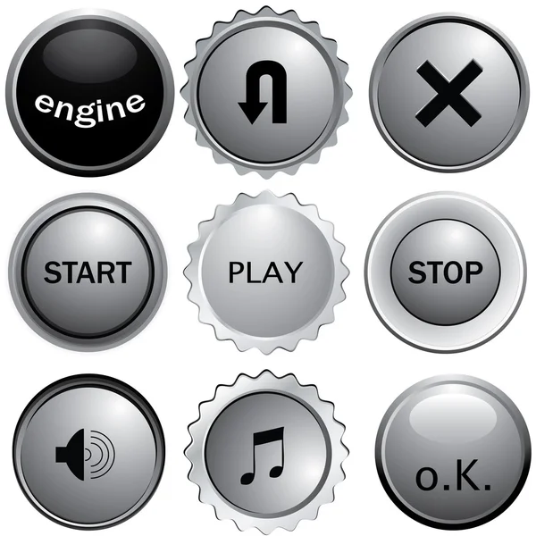 Collection de six boutons brillants en différentes couleurs - gris — Image vectorielle