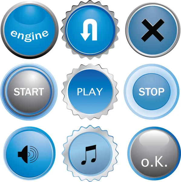 Çeşitli renklerde - mavi altı parlak düğmeler topluluğu — Stok Vektör