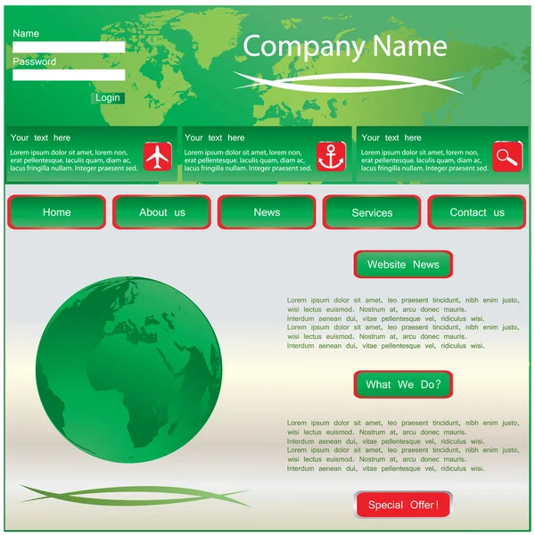 Зелений вектор шаблон дизайну веб-сайту — стоковий вектор