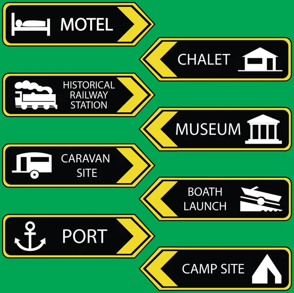 Stock vector Tourist locations icon set black-yellow - VECTOR