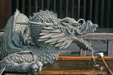 Japanese fountain dragon in japanese temple clipart