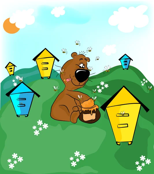 Björnen äter honung — Stock vektor