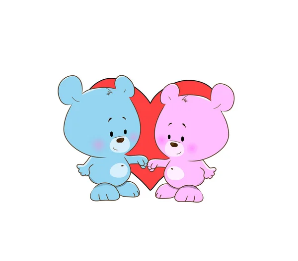 Cartoon illustration of two teddy bears in love — Stock Vector