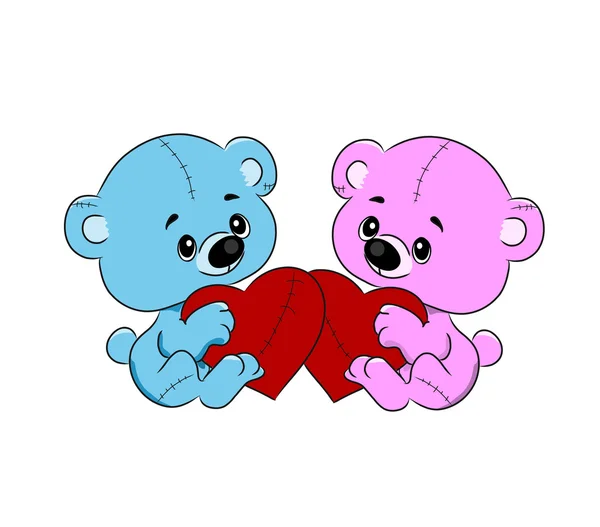 Desenhos animados ilustração de dois ursos de pelúcia no amor — Vetor de Stock