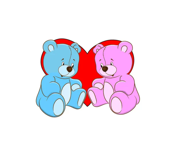 Két teddy medve szerelmes rajzfilm illusztrációja Stock Illusztrációk