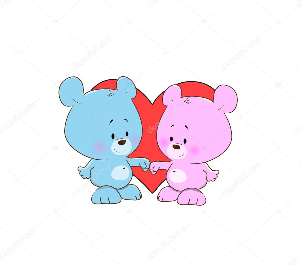 Cartoon illustration of two teddy bears in love