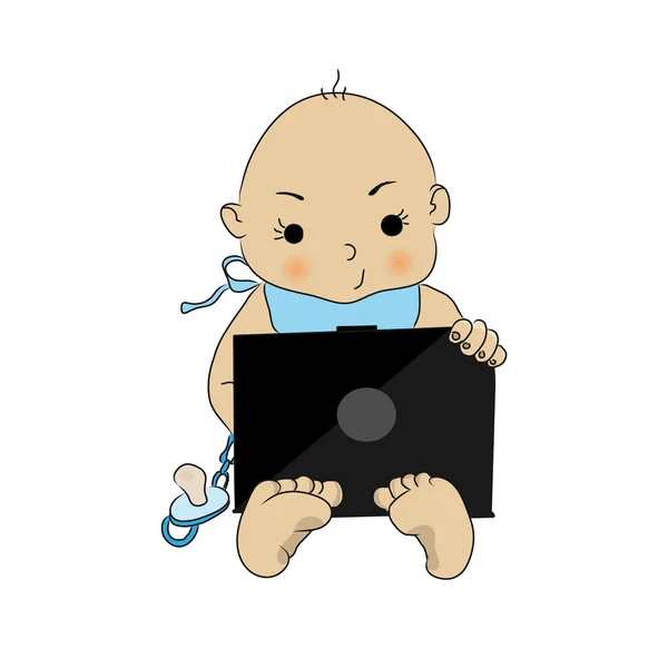 Baby With Laptop — Stock Vector