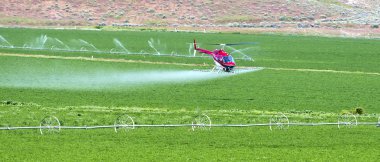 Panorama of crop dusting. clipart