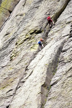 Rock climbing on a wall. clipart