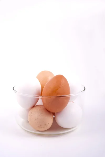 Bruine en witte eieren. — Stockfoto