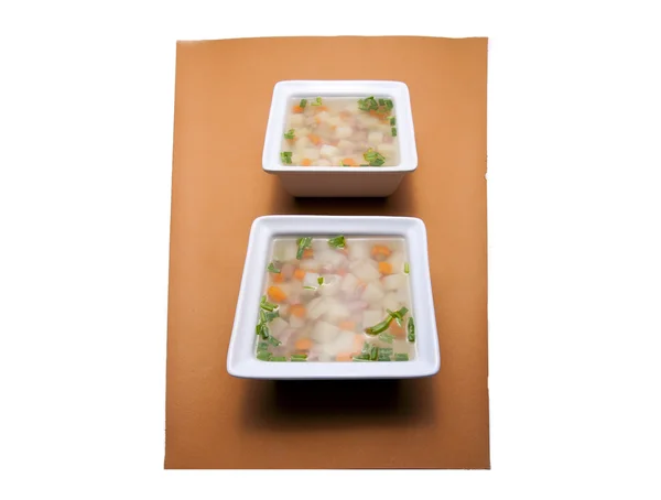 Dos tazones cuadrados de sopa . — Foto de Stock