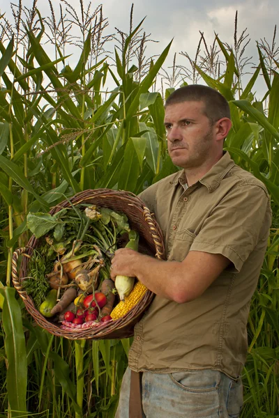 Agricultor masculino com colheita mista — Fotografia de Stock