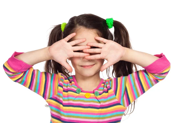 Little girl with covered his eyes — Stock Photo, Image