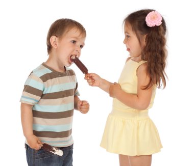 Little children with ice cream clipart