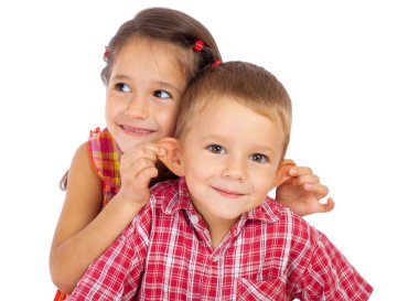 Two funny smiling little children clipart