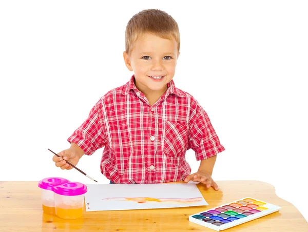 Liten pojke med akvareller — Stockfoto