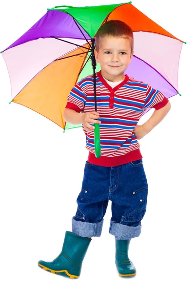 Smiling little boy with umbrella — Stock Photo, Image