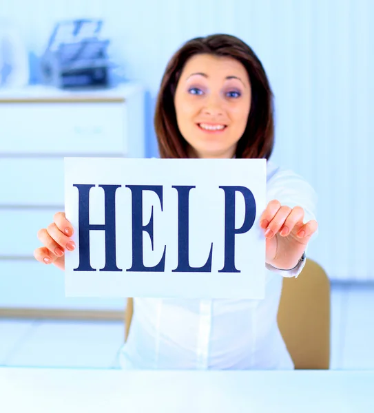Den vackra affärskvinna på kontor ber om hjälp — Stockfoto
