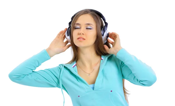 Gyönyörű nők, a fejhallgató a zene — Stock Fotó