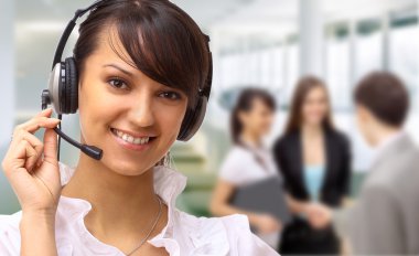 Friendly customer service consultants working clipart