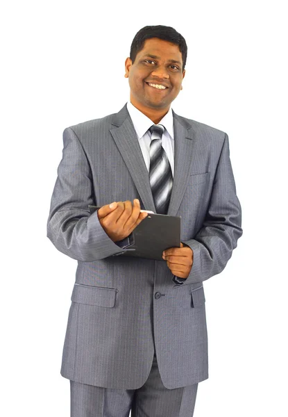Portret van jonge zakenman geïsoleerd op wit Stockfoto