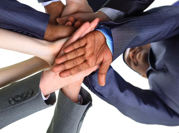 Gambar mitra bisnis tangan di atas satu sama lain melambangkan pendamping — Stok Foto