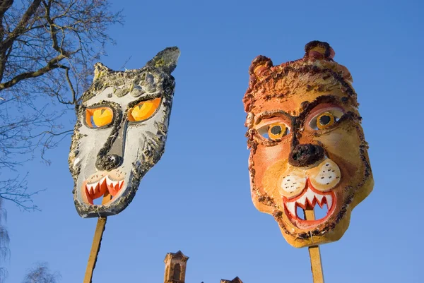 Two Mardi Gras masks on sky background — Stock Photo, Image