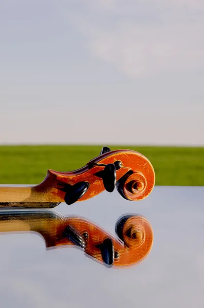 Vintage Violinfragment auf Spiegel — Stockfoto