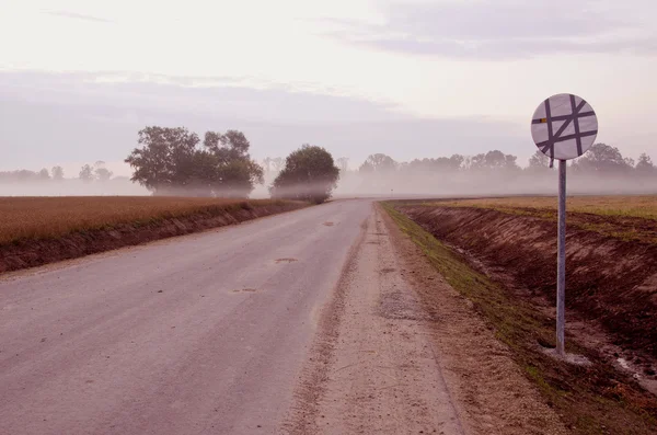 早朝の霧と道路 — ストック写真