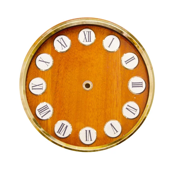 Isolado em branco de madeira vintage relógio-face — Fotografia de Stock