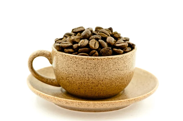 A Coffee Cup Full of Coffee Beans on the White Background — Stock Photo, Image