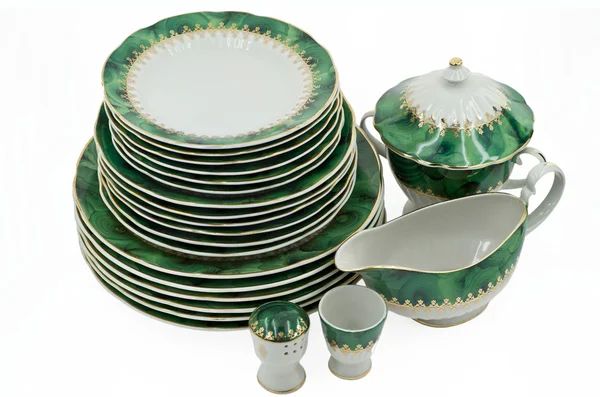 A Malachite Service of Tableware on the White Background — Stock Photo, Image