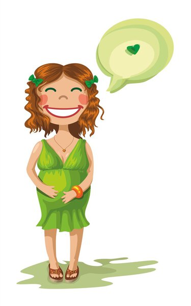 Красивая молодая беременная женщина улыбается и говорит о любви
