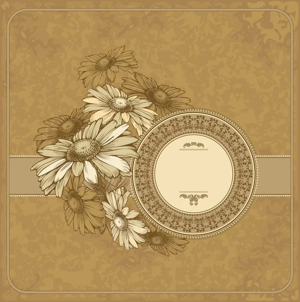 Marco vintage con manzanilla floreciente — Vector de stock