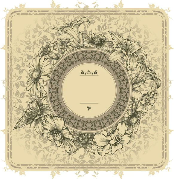 Vintage frame with blooming flowers — Stock Vector