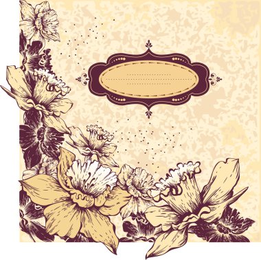 Vintage çerçeve çiçekli narcissuses ile
