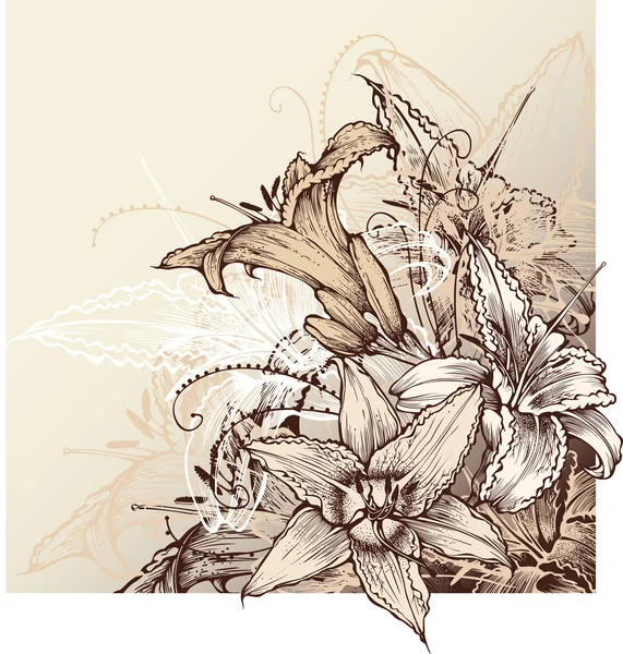 花卉背景与盛开的百合花 — 图库矢量图片