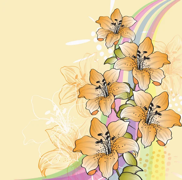 Fondo floral con lirios y arco iris eps10 — Archivo Imágenes Vectoriales