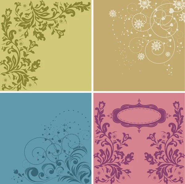 Floral set hand drawn cards with flowers — Stock Vector
