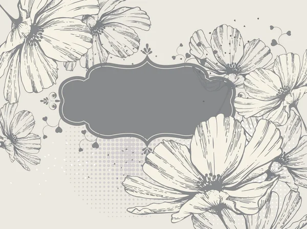 Cadre avec une fleur et un cœur en fleurs — Image vectorielle